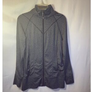 Mondetta Women's Gray Herringbone Full Zip Hooded Activewear Jacket Medium